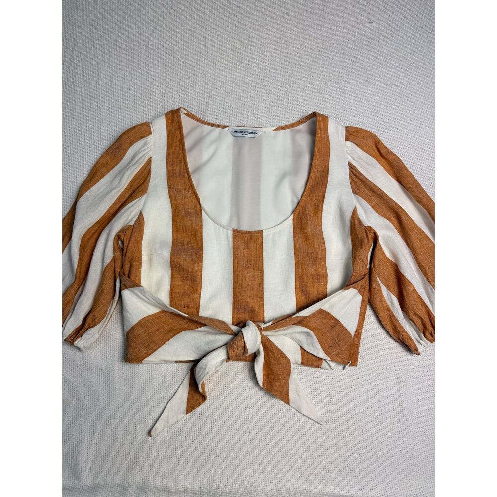 Amanda Uprichard Linen Blend Striped Tie Back Crop Top Size Large